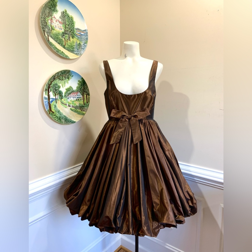 Juan Carlos Pinera Draped Balloon Hem Silk Tafetta Dress